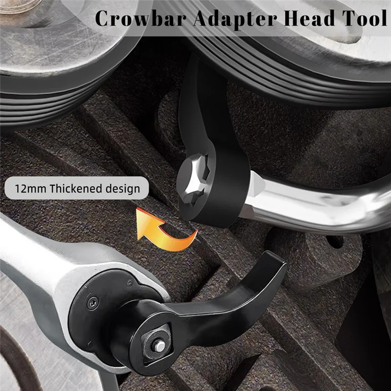 

A96I-Crowbar Adapterhead Tools Adjustable Anglehead Dropforged Steel Pry Bar Fits 3/8”Ratchet Leverage Design