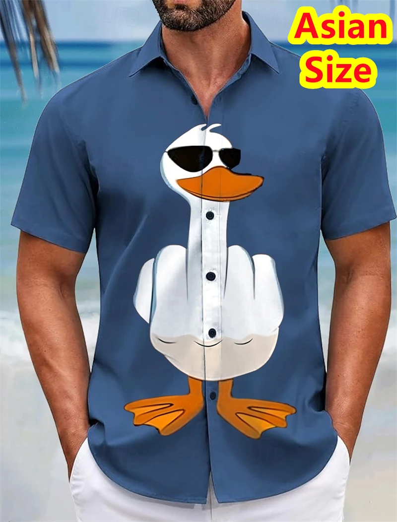 

Мужские рубашки с забавной уткой и животными, летняя крутая гавайская рубашка, рубашка на пуговицах, летние рубашки с отложным воротником и 3D принтом