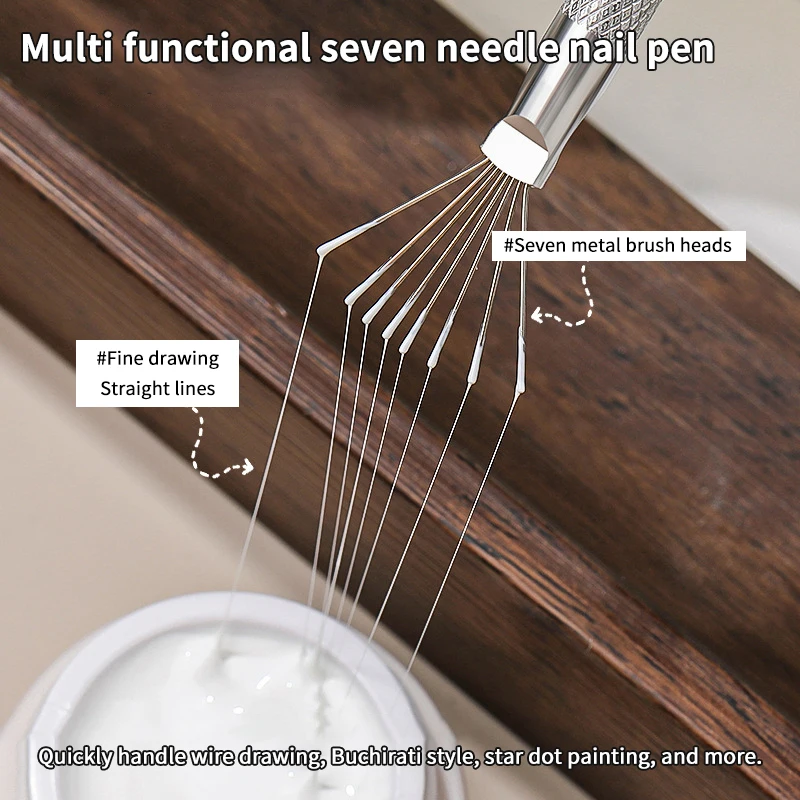 متعددة الوظائف مسمار الفن خط اللوحة 7 دبوس القلم انحناء مقبض من الفولاذ المقاوم للصدأ مسمار الأشعة فوق البنفسجية هلام فرش الرسم أدوات مانيكير