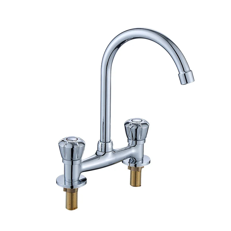 1PC Classic Kitchen Faucet Brass Chrome Double Handle Dual Hole Hot & Cold Basin Tap Torneira Cozinha