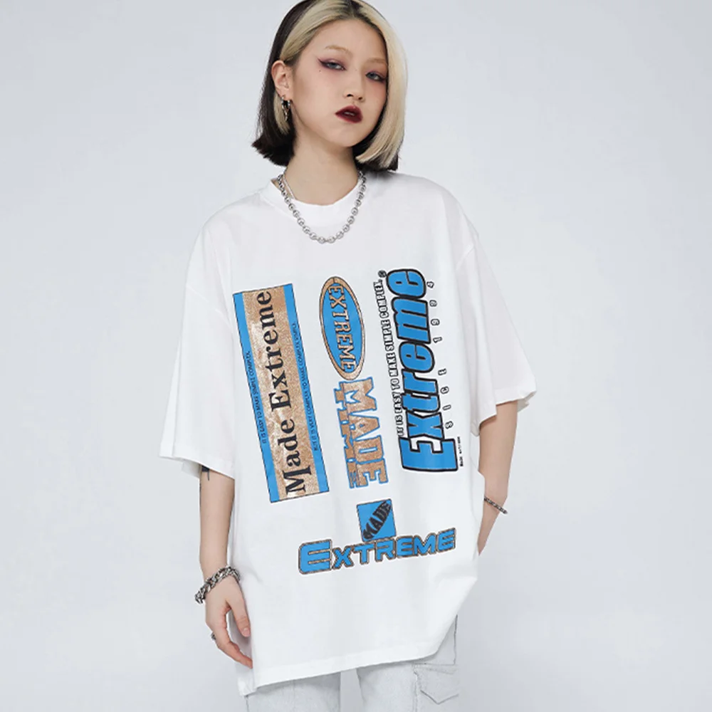 Hip Oversized Hop Short Sleeve Tees Spring solid color personality sign Print T-Shirt Harajuku Mens Loose Cotton