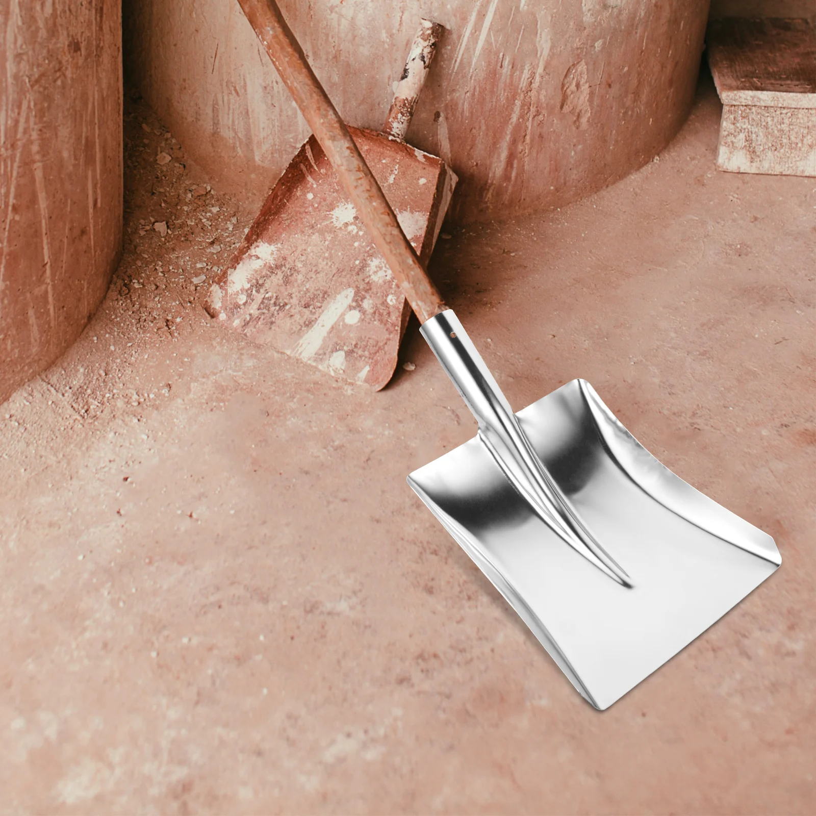 

Square Head Steel Shovel Snow Pusher Tool Silver Shovel Removal Cars Travel Durable Rustless High Grade Iron Finely Polished