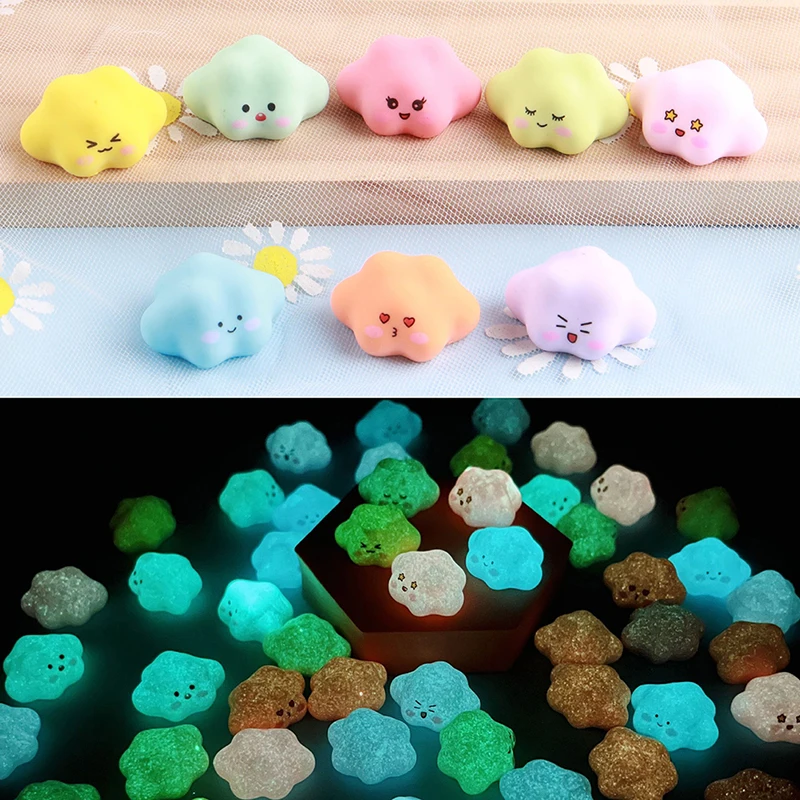 5pcs Resin Luminous Macaroon Expression Cloud Figurines Glow in the dark Miniatures DIY Dollhouse Accessories Home Desk Decor