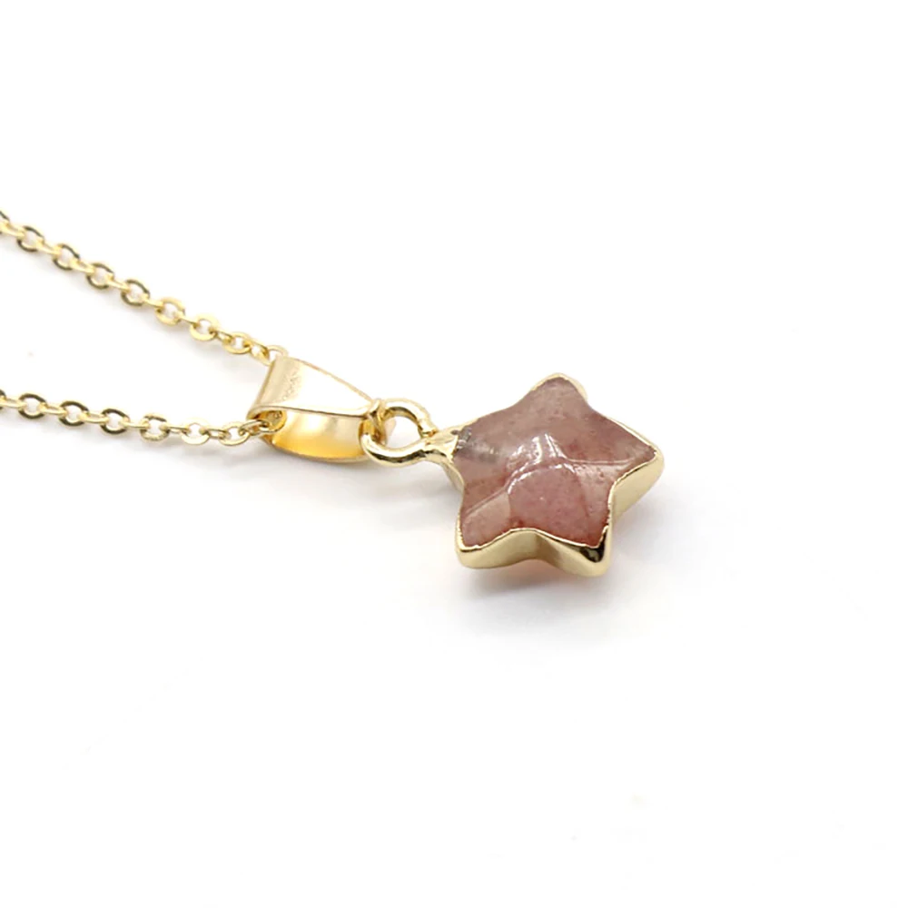 Natural Gemstone Semi-Precious Stones Simple Gilt Five-pointed Star Lapis Lazuli Quartz Pendant Necklace for Women Size 12mm