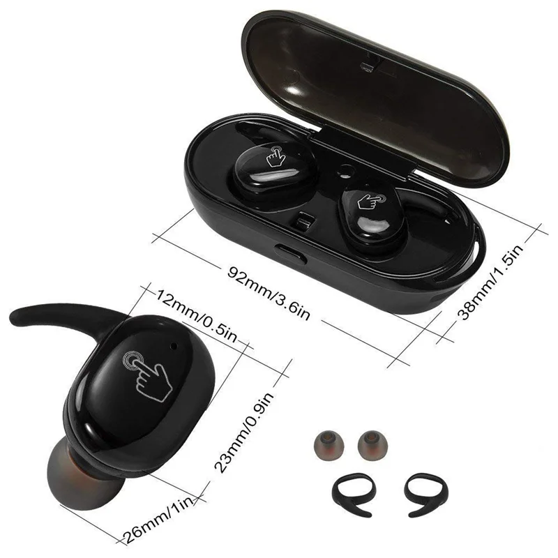 Y30 TWS 무선 이어폰 블루투스 5.0 헤드폰 HiFi 사운드 스테레오 스포츠 이어팟, 아이폰 안드로이드 폰용 마이크 포함