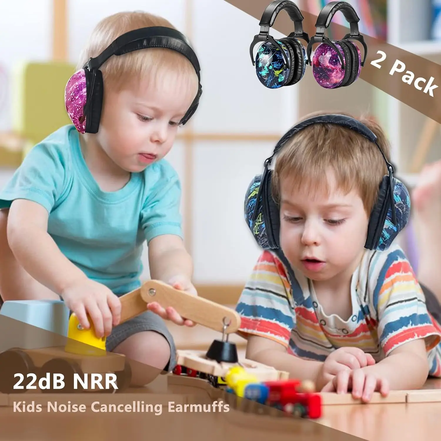 ZOHAN Kids Hearing Protection Safety Earmuffs autism ear damper noise cancellation Ear Defenders for Children Toddlers 2 Pack