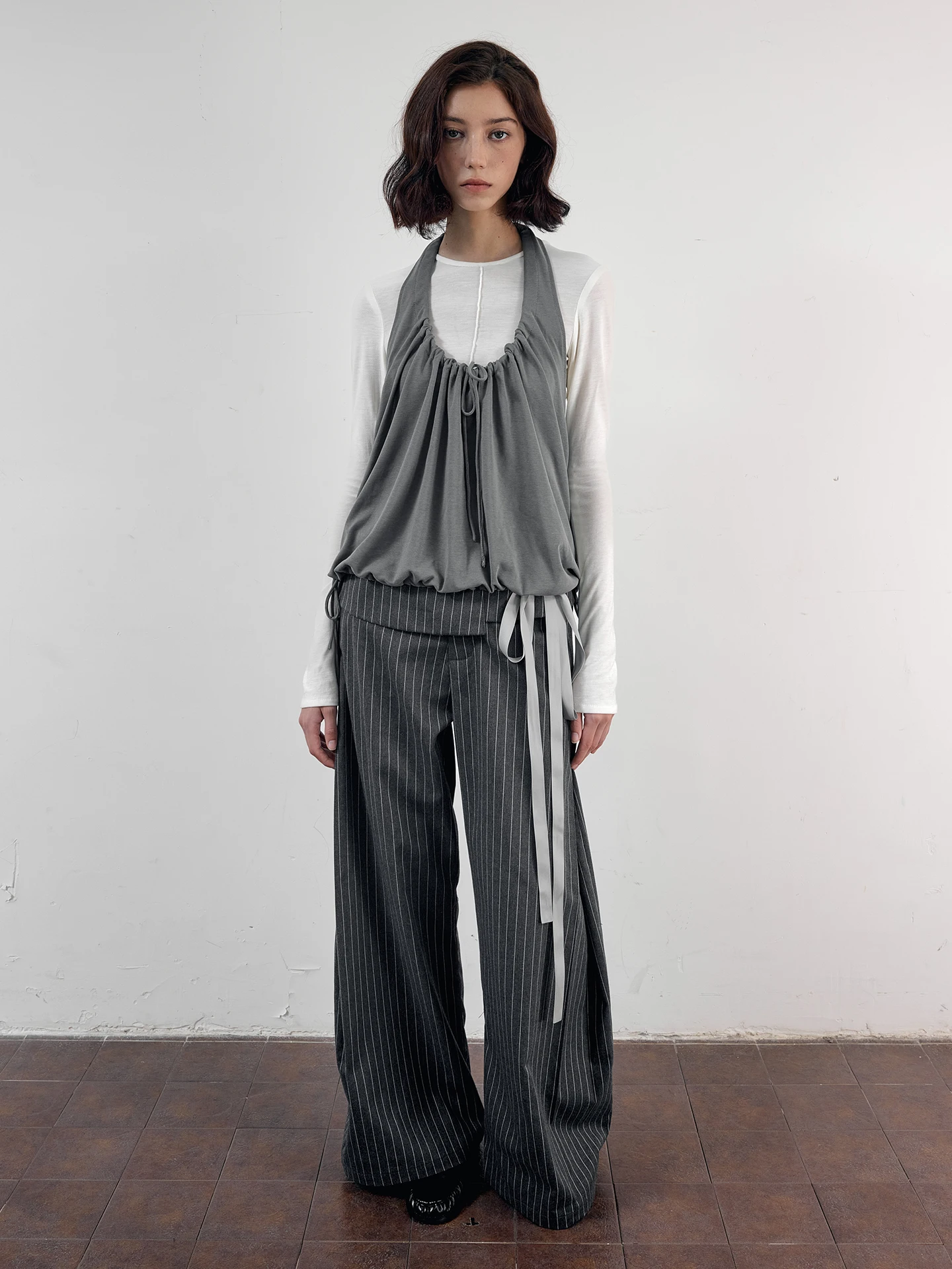 

2AM POETRY Knitted Long Sve Base Layer Waistcoat Top Suit Two-Piece Set Soft Comfortable Cotton Commute Sle Pure Color