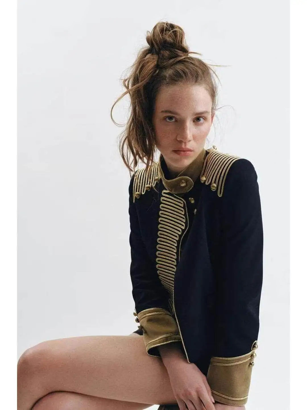 

Spring Fashion Slim Fit Color Block Rope Knot Decoration High Collar Long Sleeve Outerwear Women's Short Coat Stylish Tailored