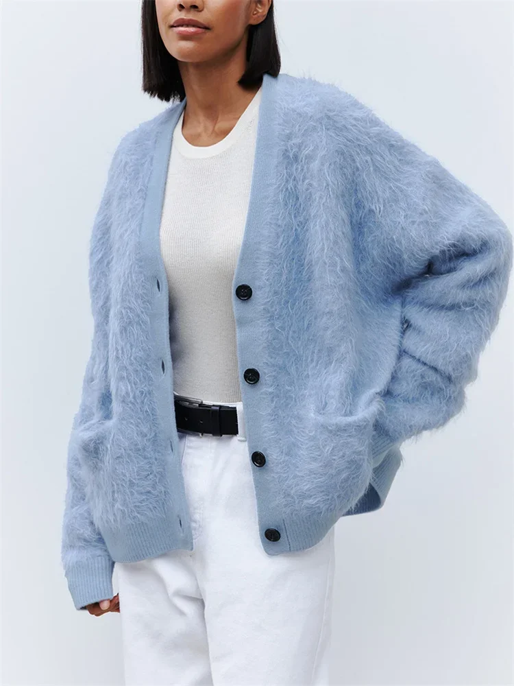 Capispalla casual Autunno Moda Donna Cardigan lavorato a maglia Manica lunga allentata Tasca con scollo a V Nuovo maglione femminile Maglieria