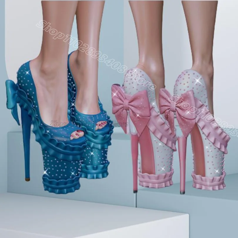Rode Strik Trim Klinknagel Decor Pompen Platform Peep Toe Slip op Ontwerp voor Mode Vrouwen Jurk Feestschoenen 2025, Zapatos Para Mujere