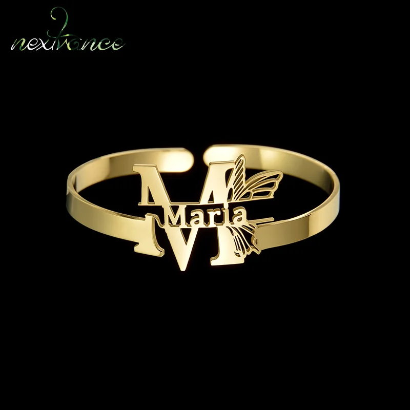 

Nextvance Customized Name Bracelet Letter Butterfly Patterned Hollowing Stainless Steel Personalized Women Birthday Jewelry Gift