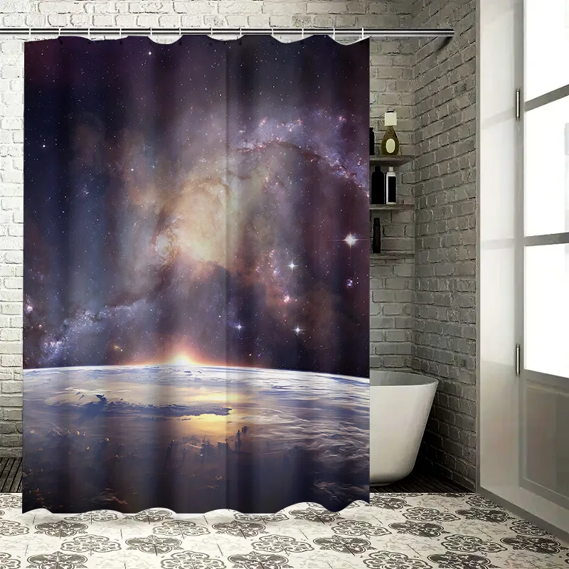 

Занавеска для душа «Космическая галактика», вид на землю, космический художественный принт, декор для ванной комнаты, звездная ночь, подходит для разделения влажной и сухой уборки