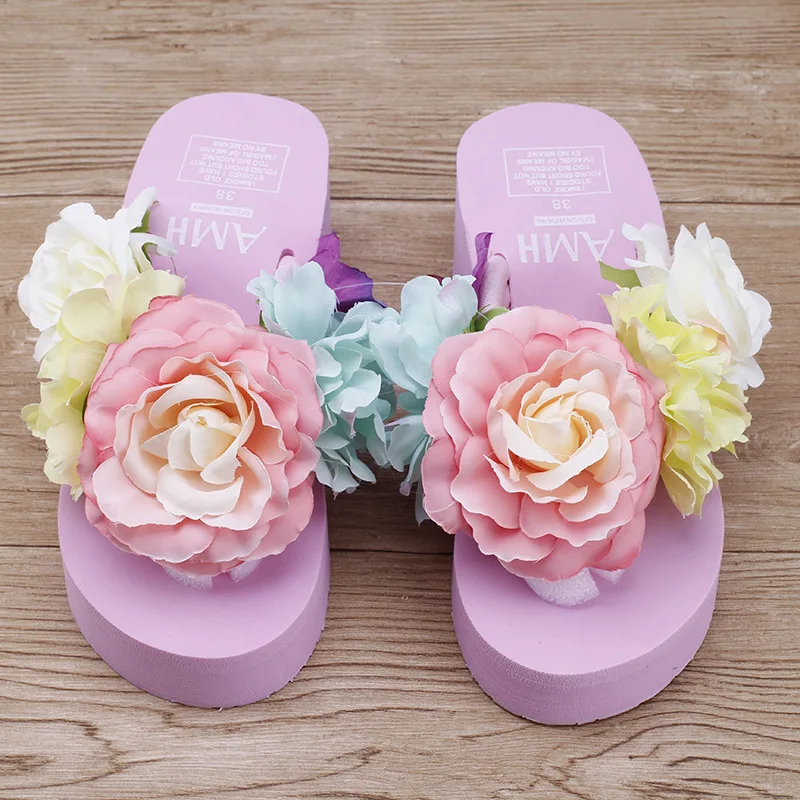 Summer Slippers Bohemia Flowers Women Beach Flip Flops Summer Slides Slippers Platform Shoes Woman Hit Color Indoor Slippers