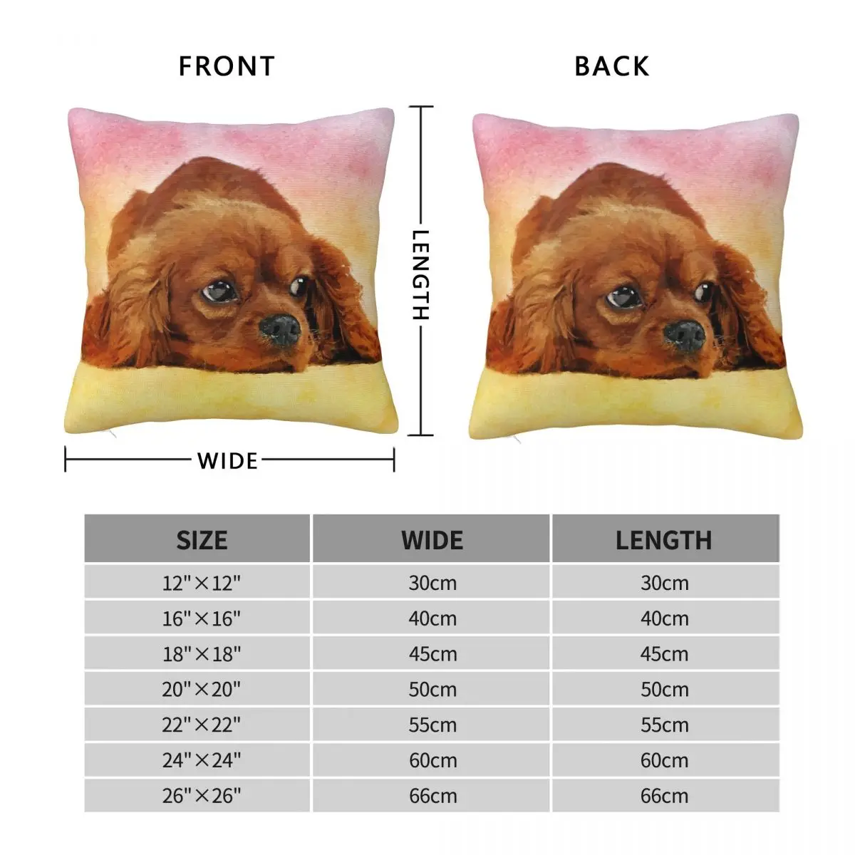 Cavalier King Charles Spaniel Square Pillowcase Polyester Linen Velvet Printed Decorative Sofa Seater Cushion Cover Wholesale