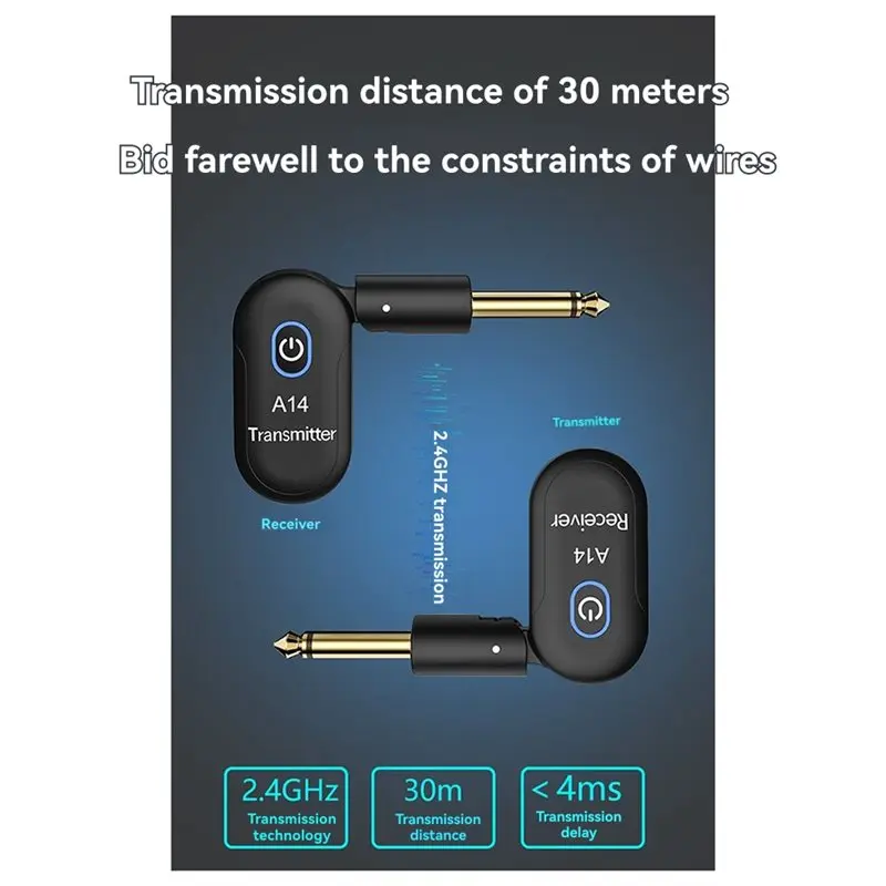 AS98-A14 USB جهاز الإرسال والاستقبال الكهربائي استقبال 2.4Ghz اللاسلكية لنظام الغيتار 90 درجة للتدوير للجيتار باس الكمان