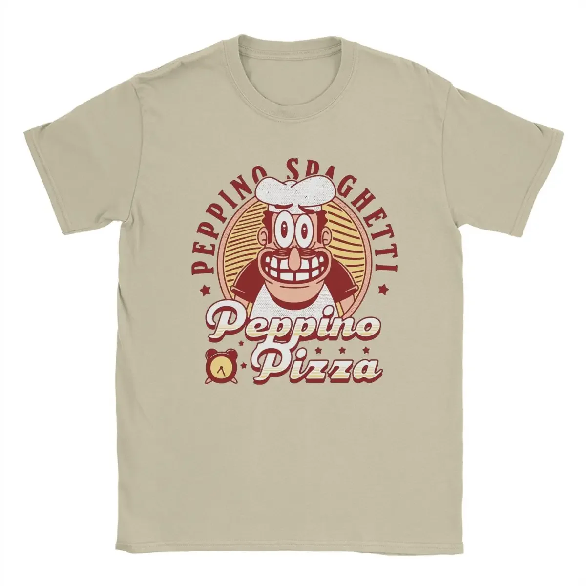 Men Peppino Pizza Emblem Pizza Tower T Shirt Pure Cotton Tops Unique Short Sleeve Round Neck Tee Shirt Gift T-Shirts