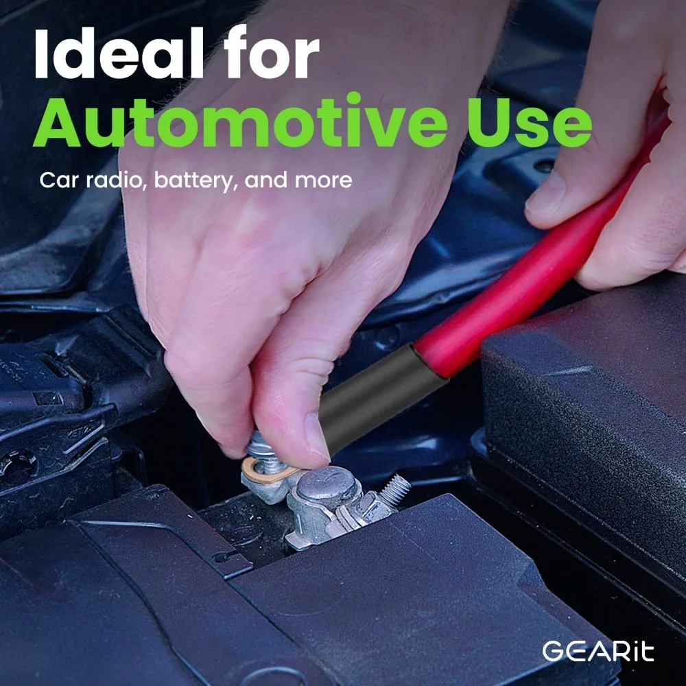 Kit de cables de batería automotriz de calibre 8 con envoltura termorretráctil y terminales, cable negro/rojo de 25 pies para audio de automóvil