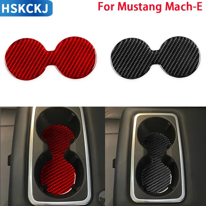 

For Ford Mustang Mach-E 2021 2022 Real Carbon Fiber Sticker Water Cup Holder Cover Trim Decorative Interior Accessories