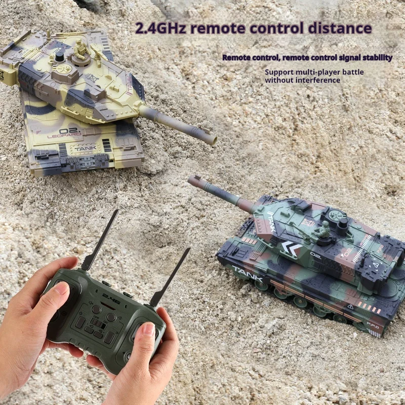 2.4g Remote Control Tank Simulation German Leopard Can Fight Fire Cannon Spray Water Bomb Tracked Armored Vehicle Model Boy Toy