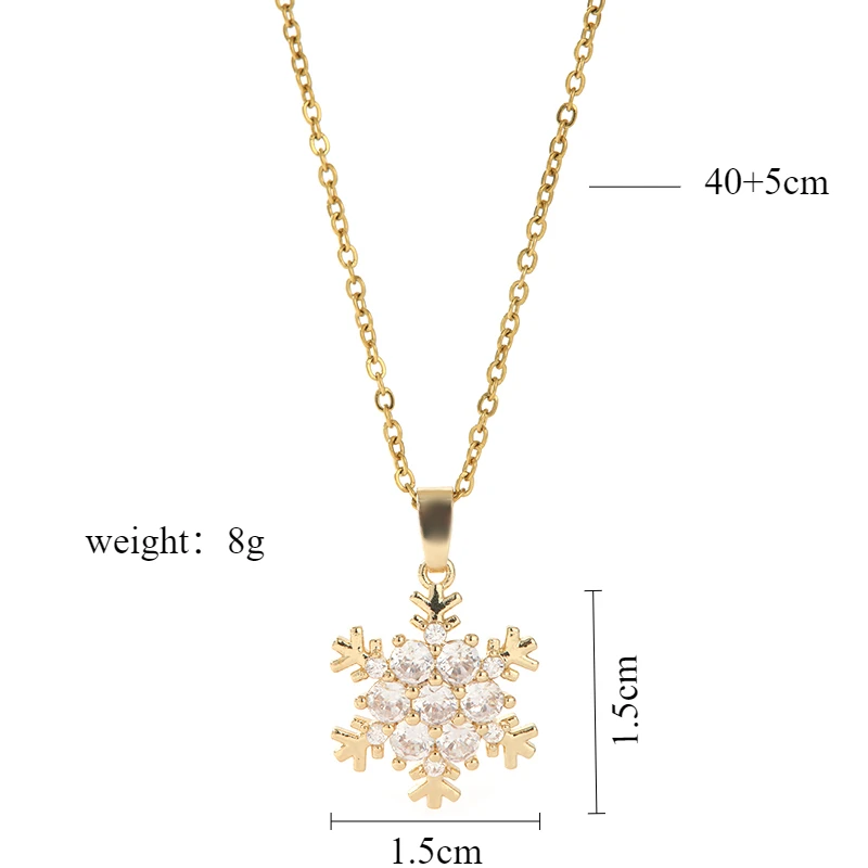 Zircon Snowflake Pendant Necklace for Woman Stainless Steel Chain Silver Plated Pendant Sparkling Zircon Stone Christmas Gift