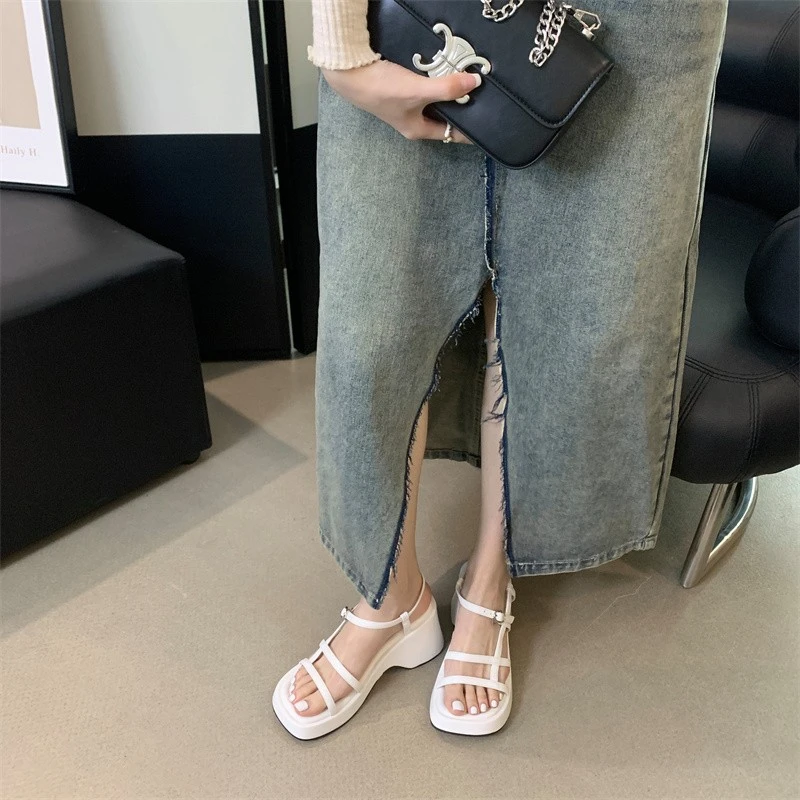 Fashion Sandals Thin Strap Buckle Wedge Women\'s Gladiator White High Heels Women\'s Summer Platform Shoes Designer Sexy Sandals