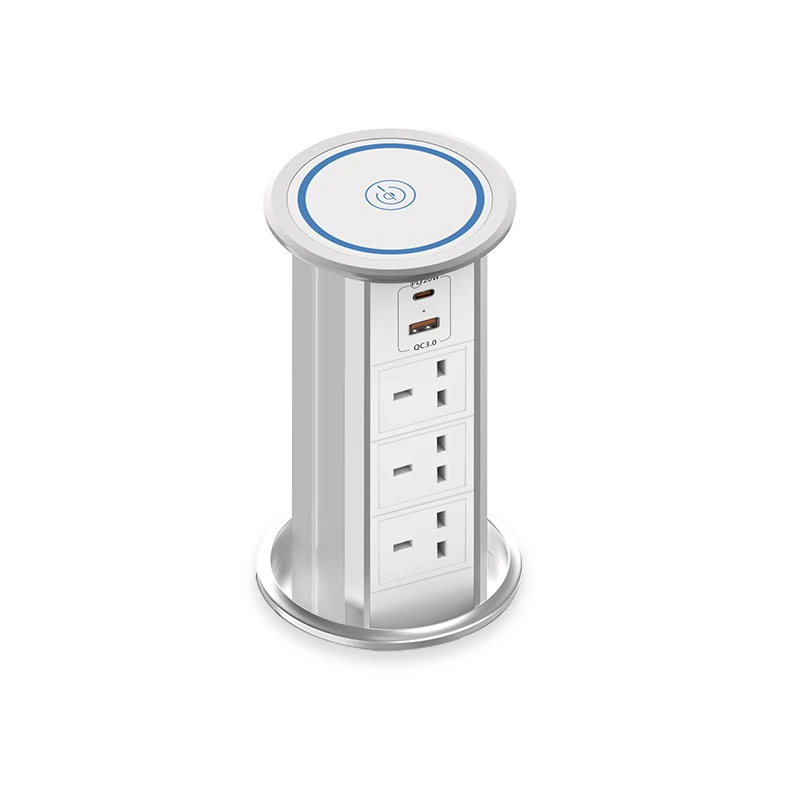 20W USB-C Wireless Charger Station Motorized Lifting Multifunctional Tabletop Socket 3 Pop Power for Kitchen recessed Pop