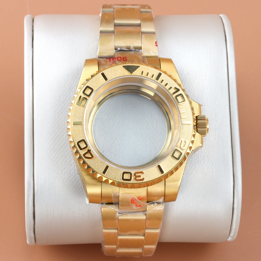 

40mm Gold Watch Case Brushed Oyster Strap 316L Stainless Steel Fit NH34 NH35 NH36 NH38 Movement SUB GMT YACHT-MASTER Watch Case