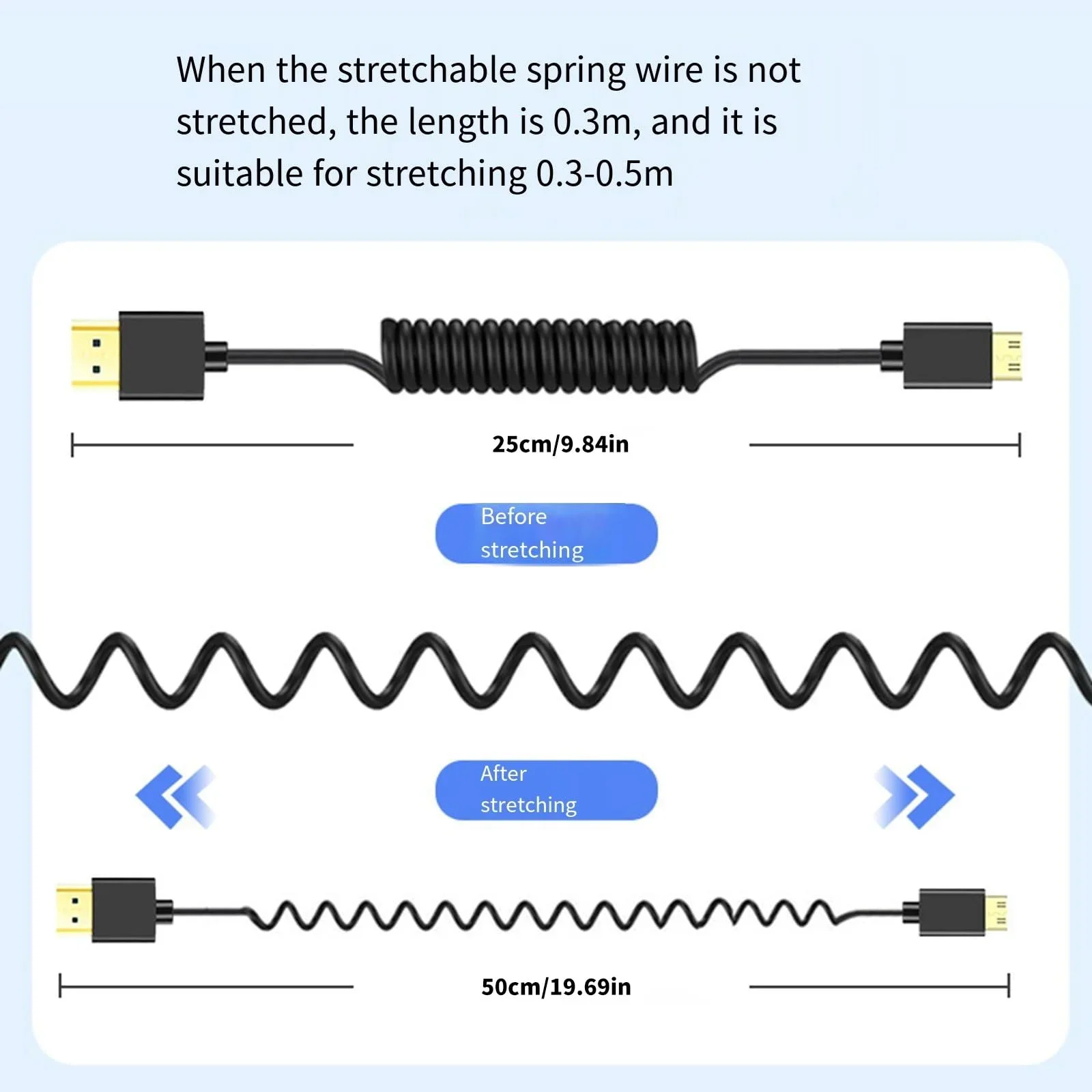휴대용 HDMI 호환-Mini/Micro HDMI 호환 코일 형 짧은 케이블 DSLR 카메라 캠코더 태블릿 PC 모니터 용 48Gbps 8K 썸네일 3