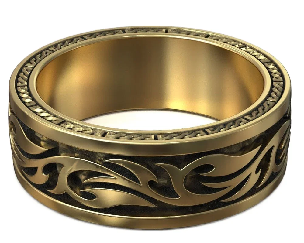 

12g Tattoo Pattern Brutal Wide Men Wedding Couple Gold Rings Customized 925 Solid Sterling Silver Many Sizes 7-12