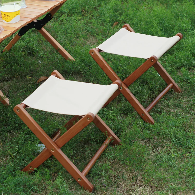 Taburete plegable de bambú y madera maciza, portátil, ideal para uso en exteriores, como taburete bajo para balcones, hogares, playas, campamentos y actividades de pesca, así como para sentarse en momentos de ocio.