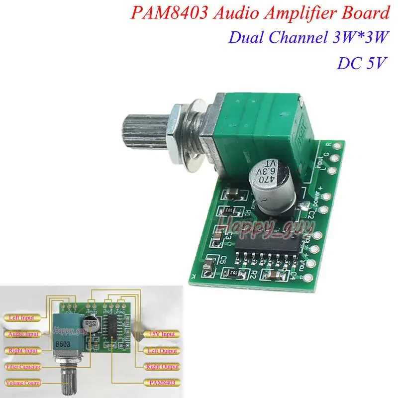 DC 5V PAM8403 3W+3W Dual Channel Digital Audio Amplifier Board Mini Amp Board Volume USB Power