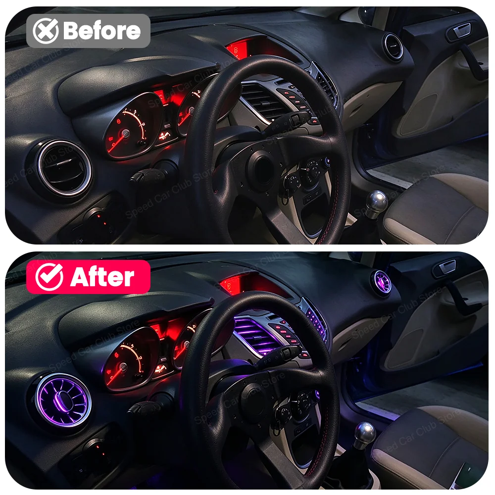 LED Front Dashboard AC Air Condition Vent Outlet Turbo Interior Trim For Ford Fiesta Automotive Ventilation Vent Ambient Light