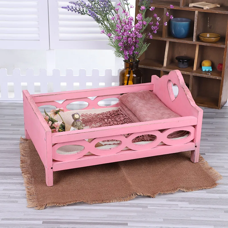 Retro Newborn Photography Bed  Baby Photo Props Posing Wood Mini Bed  Fotografía Accesorios