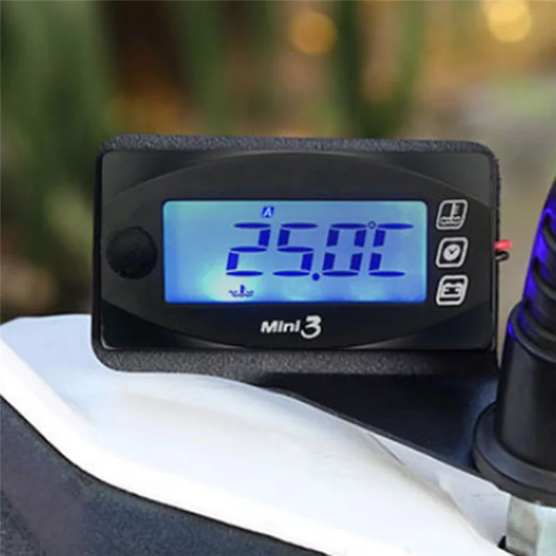 Motorcycle 3 In 1 LED Digital Water Temperature Voltmeter Time Display Mini Instrument Panel Accessories