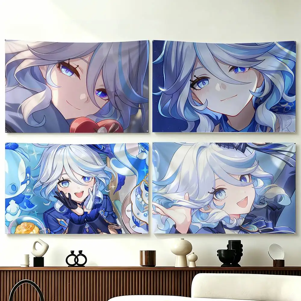 F-Furina Genshin Impact Flags Wall Hanging Tapestry Outdoor Garage Room Decorative flag Background Blanket