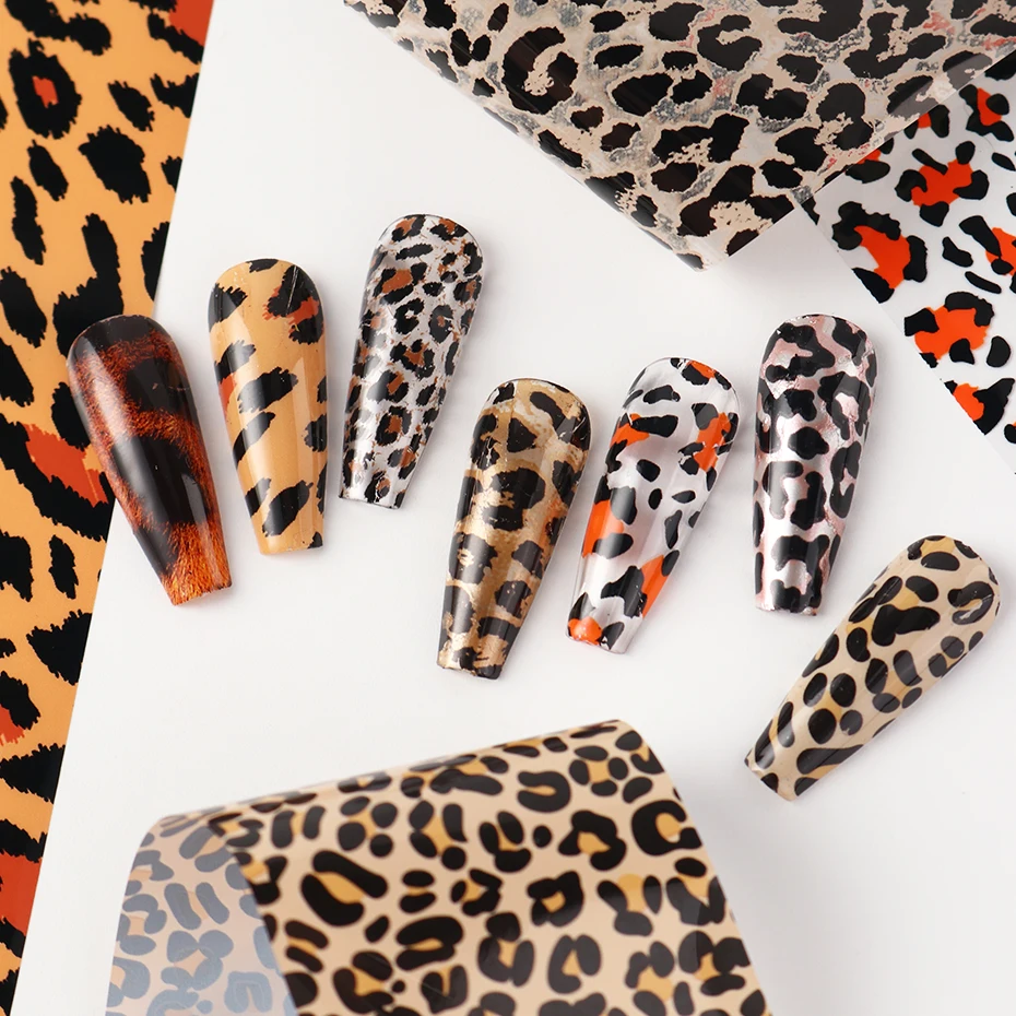 10 Stück Elegante Leopardenmuster Nagel-Transferfolien Aufkleber Tierfell Elegantes Leopardenmuster DIY Charm Nagelkunst Dekoration – Detail 5