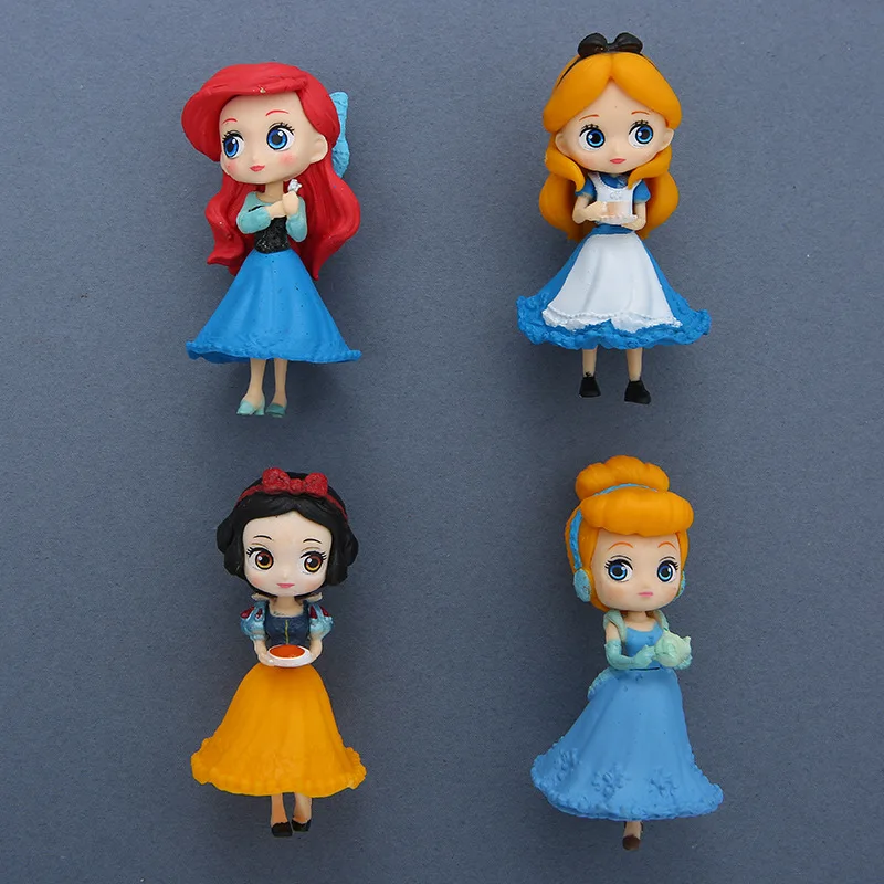 4pcs Disney Anime PVC Fridge Magnet Decorated Action Figure Toy Snow White Mermaid Princess Cute Refrigerator Sticker Kids Gifts