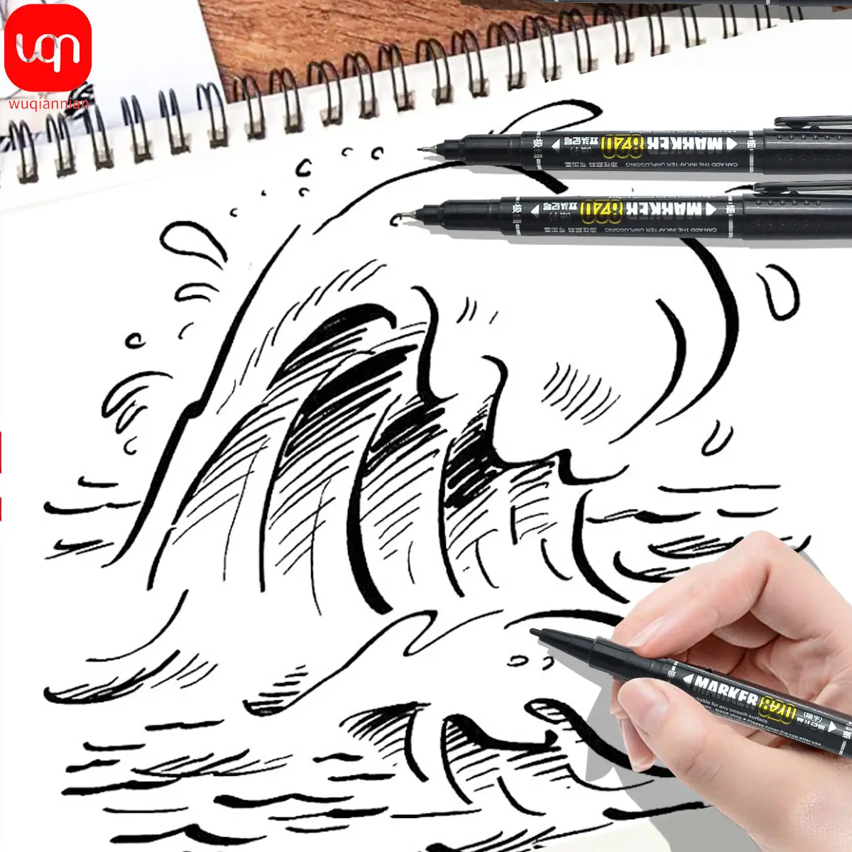 3Pcs/Set Dual Tip 0.5/1.0 mm Nib Oily Marker pen Waterproof Red Black Manga Art Marker Pens Student School Office Stationery