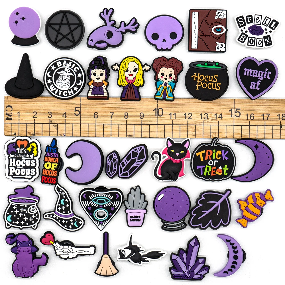 1 Stück Halloween-Schuhanhänger, lila Clog-Zubehör, magische Hexen, Schuhdekorationen, Anstecknadeln für Frauen und Mädchen, Kristall-Energiestein, Geschenk – Detail 7