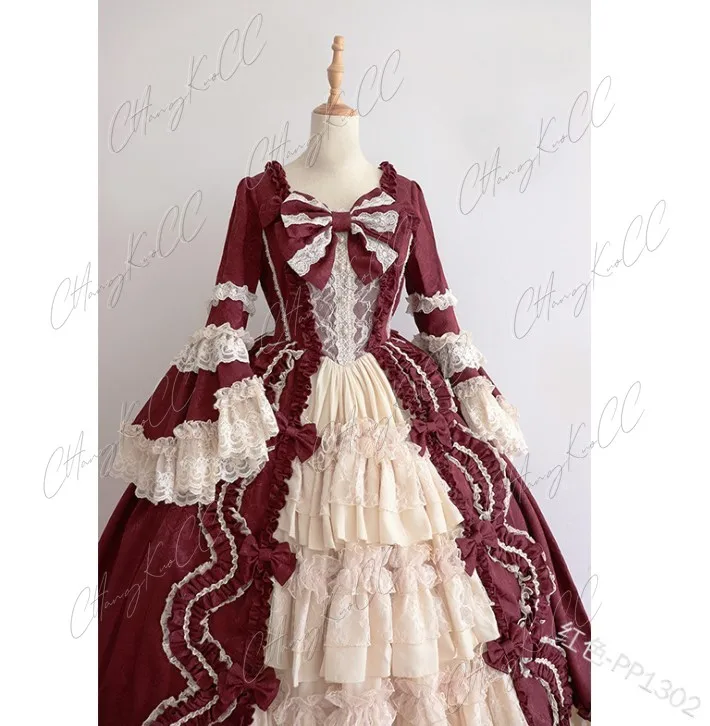 Medieval Retro Gothiced Court Lolita Dress Royal Lady Ball Dress Square Neck Flare Sleeve Tight Waist Bowknot Elegant Costume