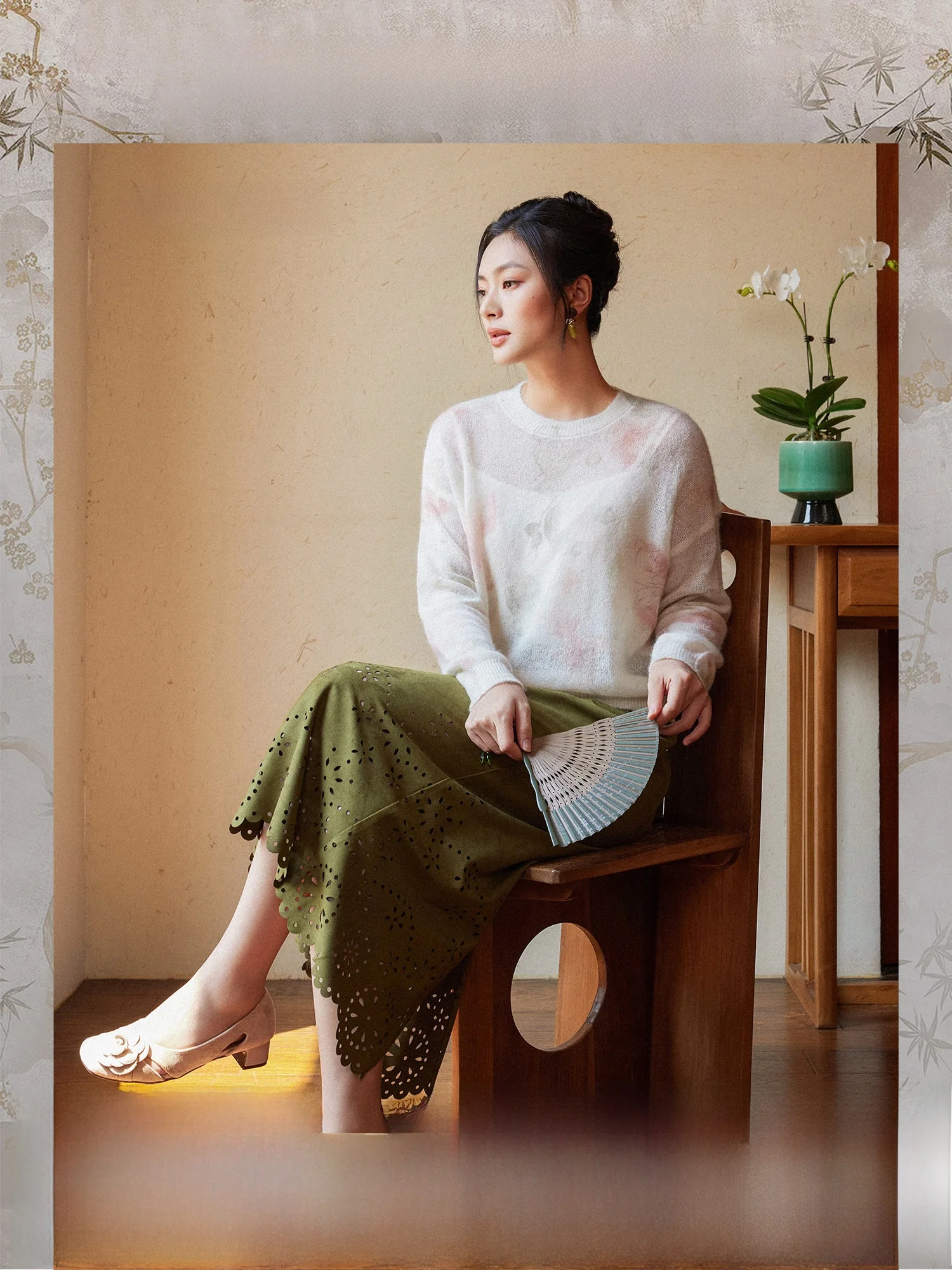 

Cloud Peak Bamboo Wind Китайский Sle с принтом вязаный топ Ne Top Water Ink Diffusion Alpaca Wool Женская повседневная одежда