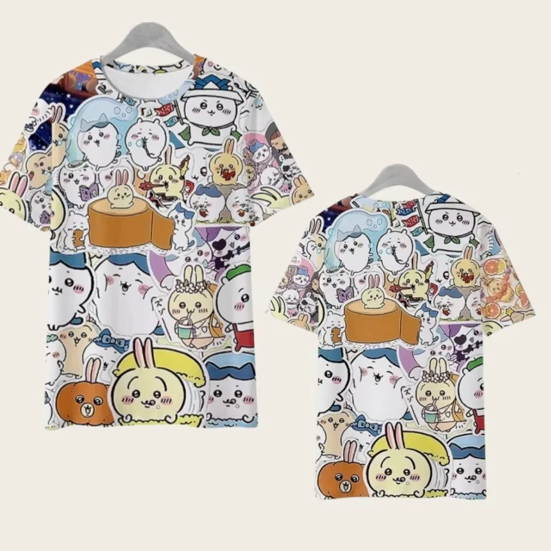 Chiikawa Family Matching T‑shirt 3D Full Print Short Sleeve Tops Parent‑child Outfit Summer Casual Loose Tees for Men Women Kids