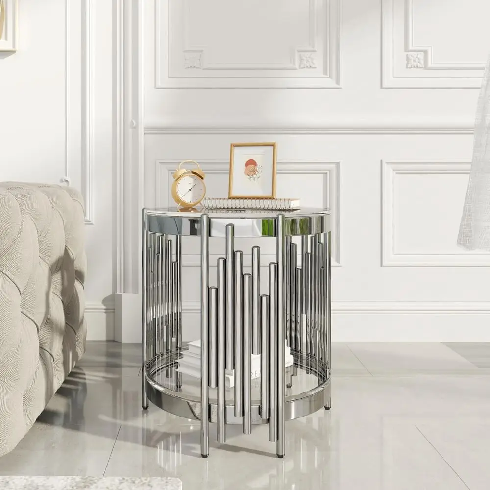 

Modern 19.69 Glass Top Coffee Table with Unique Stainless Steel Base for Living Room, Home, and Office