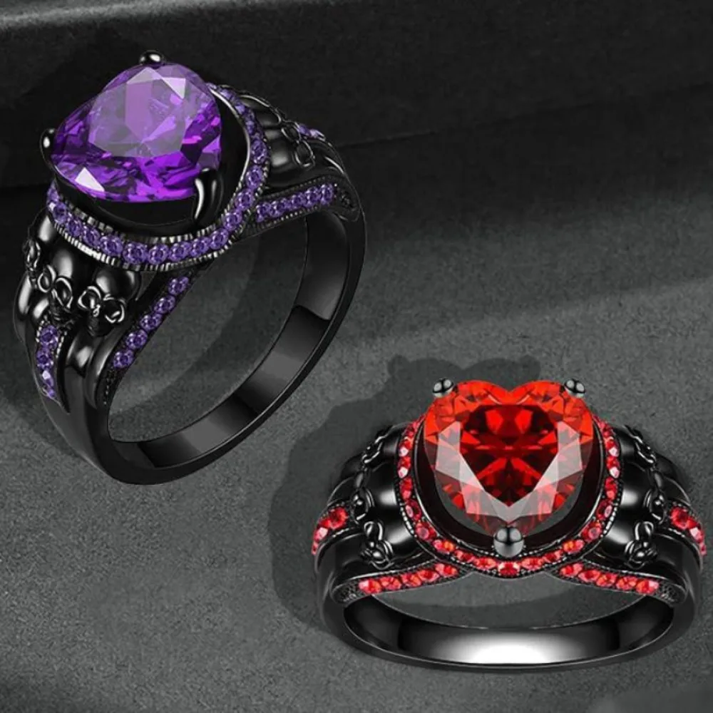 Black Skull Ring - Edgy Gothic Biker Engagement Ring for Women with Vampire Accessories