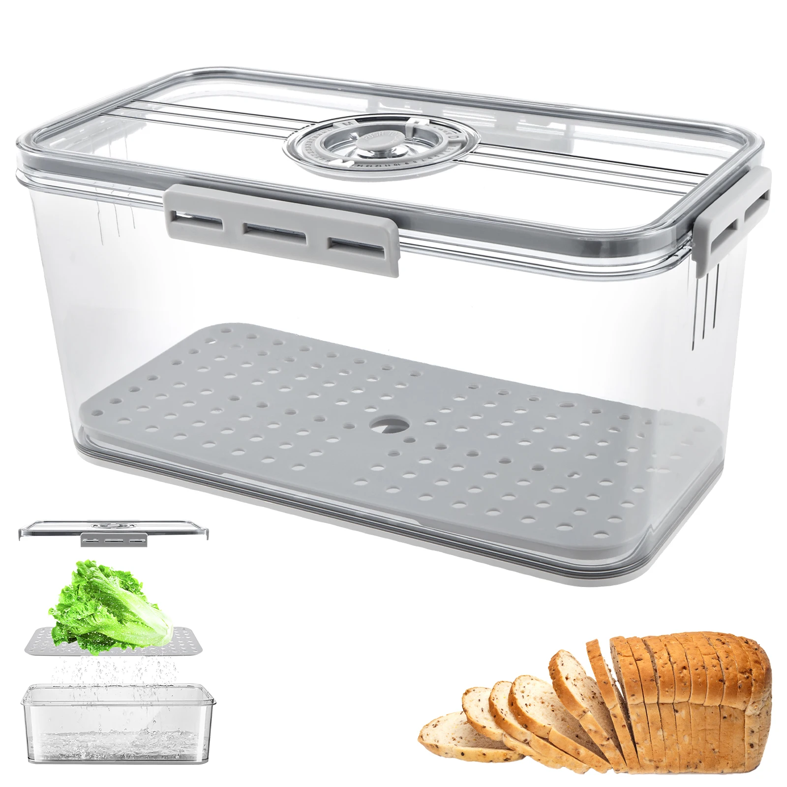 1 Pc Bread Box Food Grade Bread Storage Container with Snap Time Recording Airtight Sandwich Bread Holder for Bun Bagel Sandwich