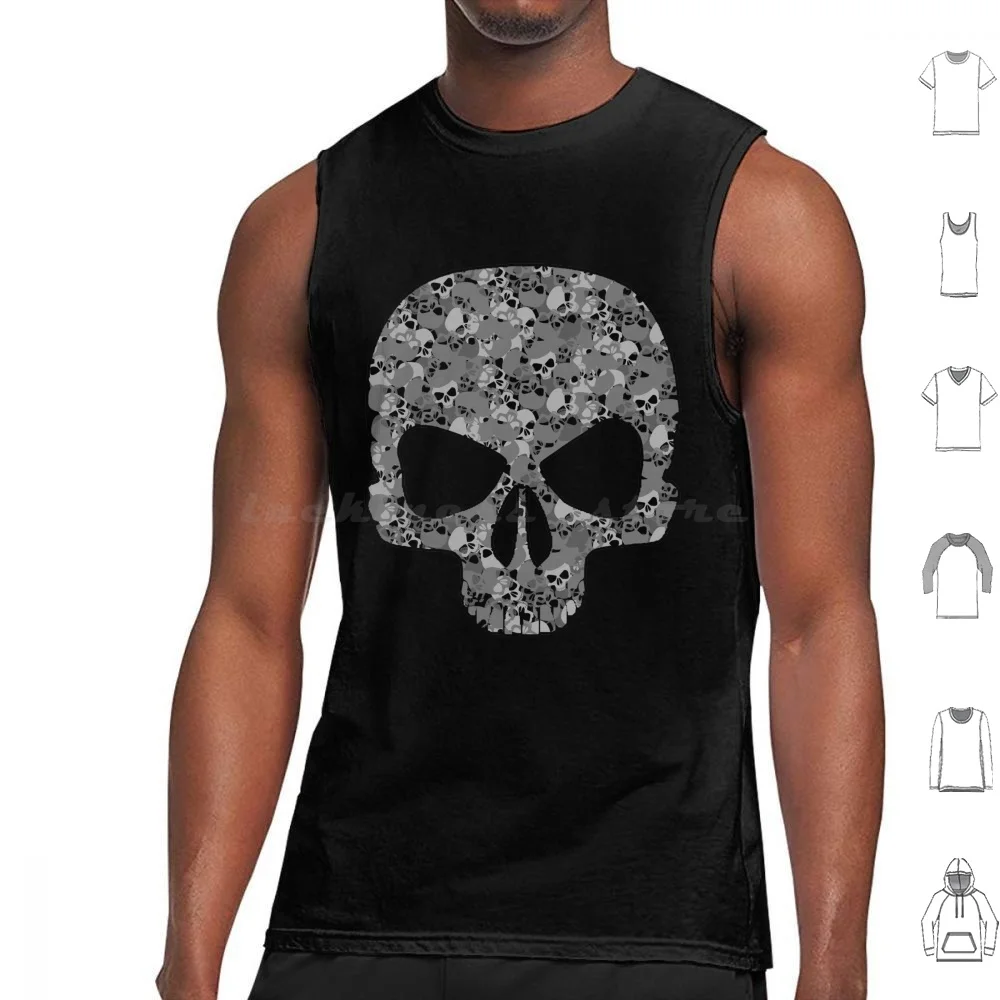 Camo Skull ( Gray ) Tank Tops Print Cotton Camo Skull Pattern Grey Camouflage Gray