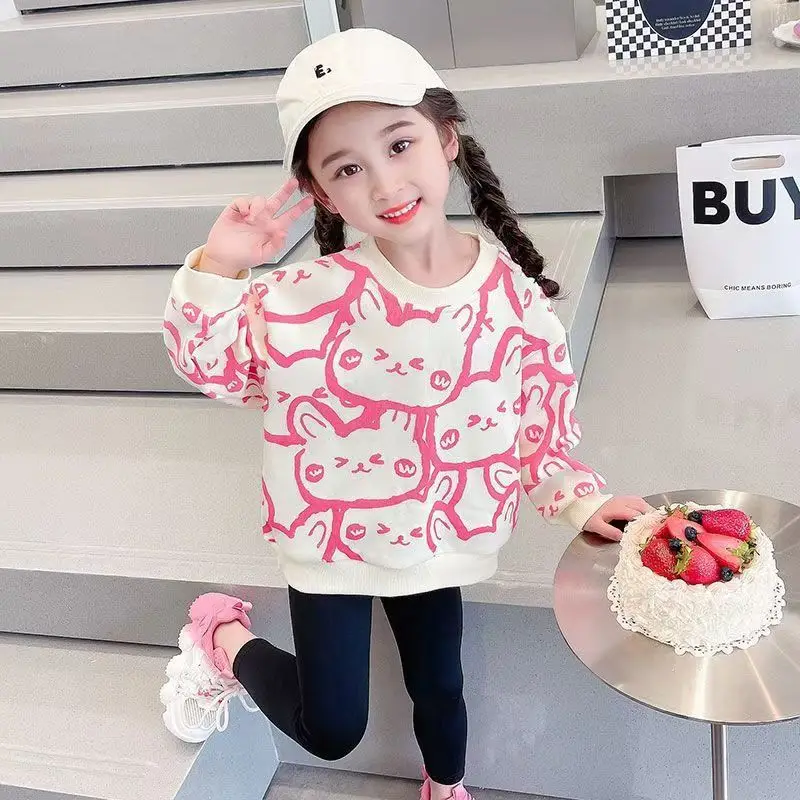 Girls T Shirts Cartoon Print T-shirt for Kids Long Sleeve Children Tees 2024 Autumn Winter Girl Sweatshirts Baby Outerwear