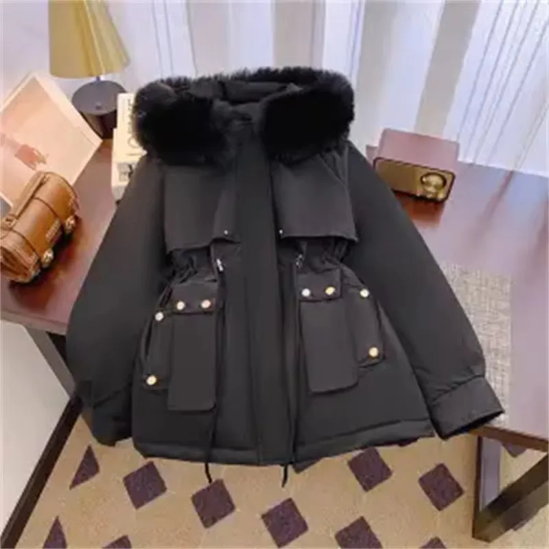 Women Parka Fashion Long Coat Wool Liner Hooded Parkas 2024 New Winter Jacket Slim with Fur Collar Warm Snow Wear Padded Clothes