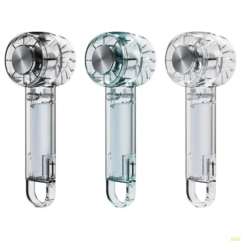 A0NC 휴대용 핸드 헬드 팬 1200mAh 배터리 USB RECHARGEABLE TRONEPARENT FAN은 여행 용으로 조절 가능한 터보 바람이 있습니다.