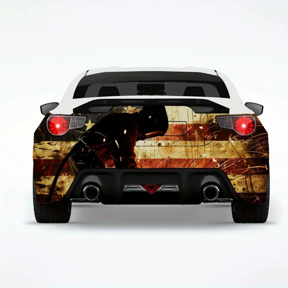 

Автомобильная наклейка с американским флагом и сварщиком-виниловая наклейка на заднюю часть автомобиля, водонепроницаемые самоклеящиеся виниловые наклейки для хвоста и бампера автомобиля,